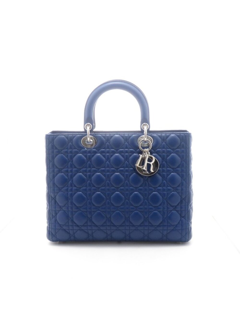 Dior Cannage Lady Dior Handbag Large Blue Silver Lambskin